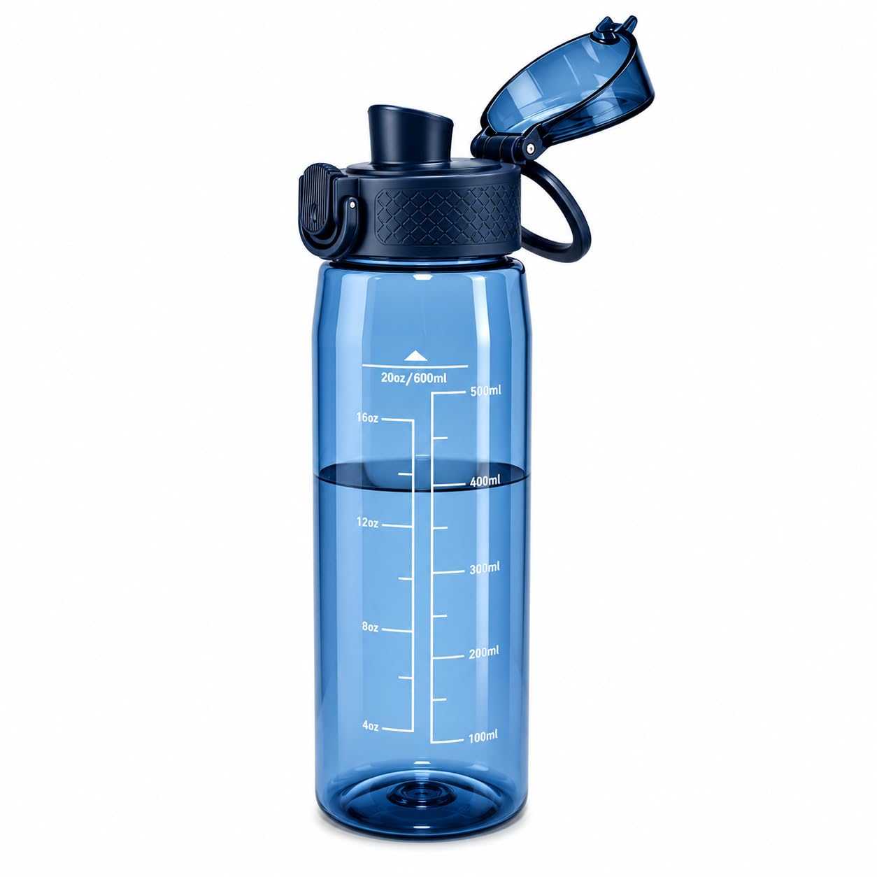 GOPPUS 20oz Kids Water Bottle with Time Marker & Handle, Tritan BPAFree, Reusable Leakproof AntiDust Everyday, Clear Kids Wate