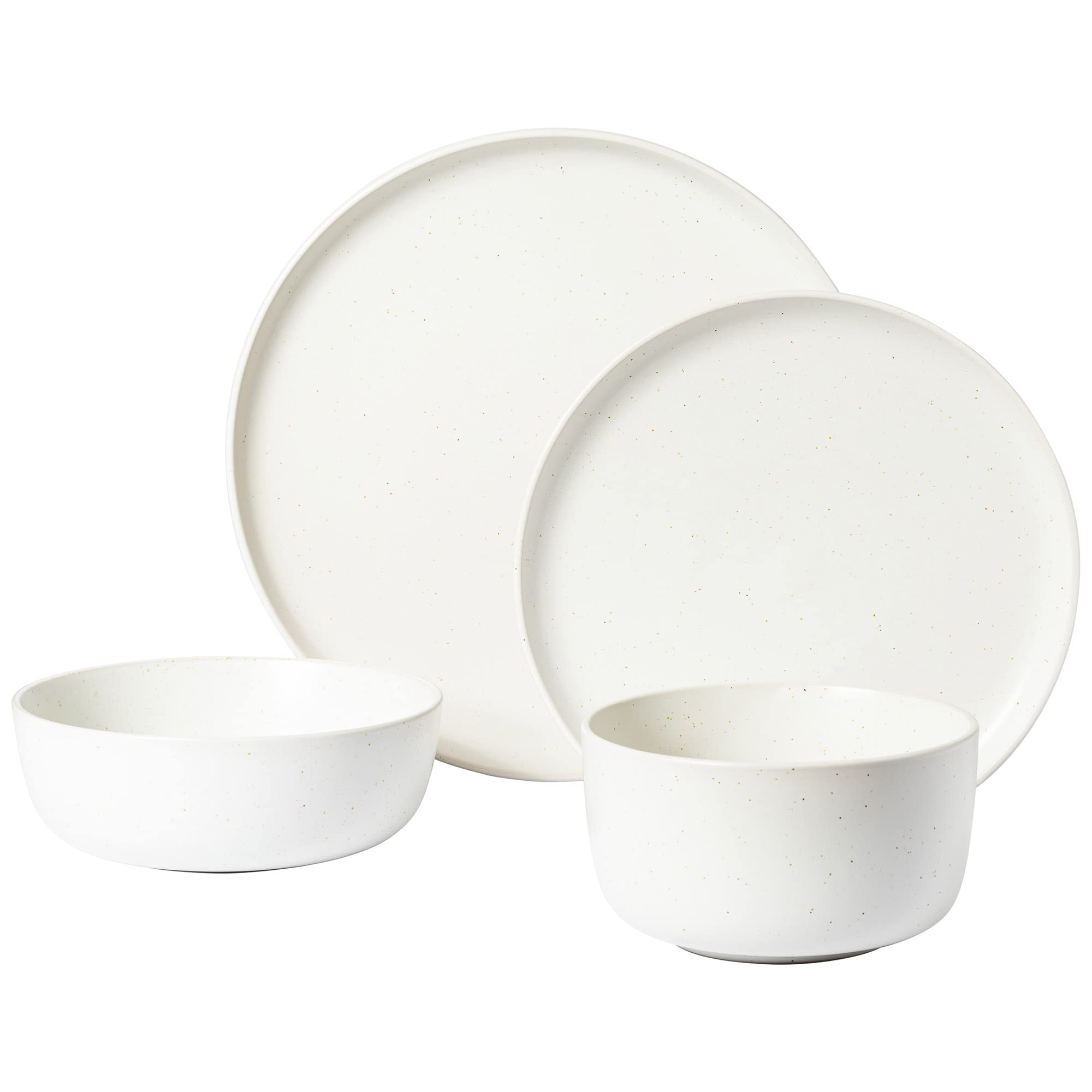 Gibson Elite James Street Stoneware Matte Reactive Double Bowl Dinnerware Set - Sea Salt White, Service For 4 (16Pcs)