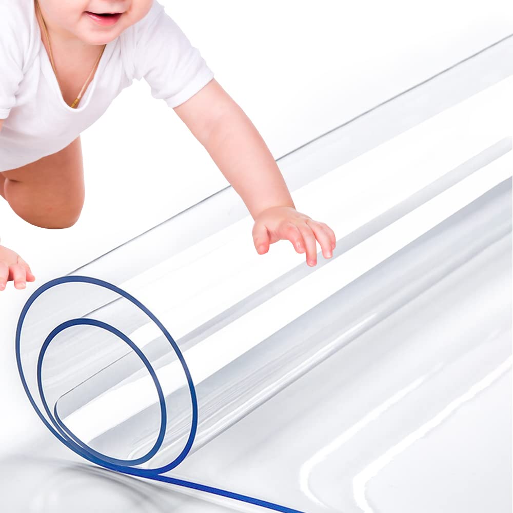 Rostikong 36 X 60 Inch Clear Plastic Table Cover Protector Rectangular Vinyl Roll Kitchen Dining Room Table Cloths Office Desk P