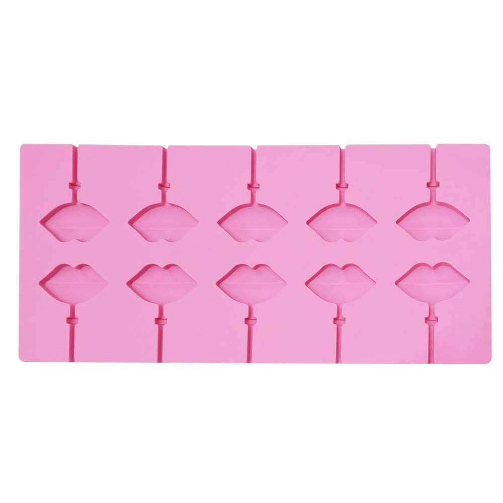 10 Cavities Red Lips Lollipop Mold With 20Pcs Sticks Sexy Lips Silicone Chocolate Hard Candy Gummy Fondant Mold