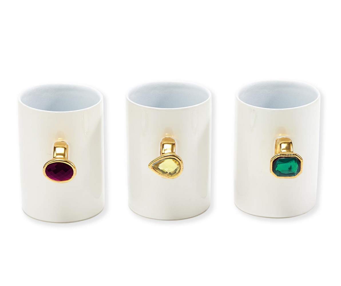 Put a Ring on It Mug with Jewel Accent Assorted 3 Colors/Sayings: Canary Yellow/Im Aware, Emerald/Too Glam, Pink Diamond/G