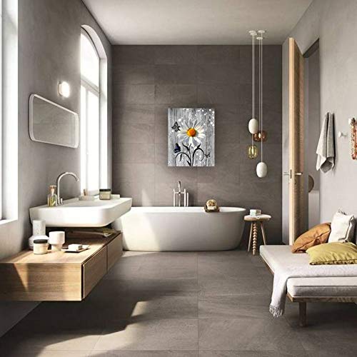 Bx Impressart Daisy Flower Butterfly Canvas Wall Art -Modern Artwork Prints Daisy Wall Decor -Living Room Bathroom Bedroom Offic