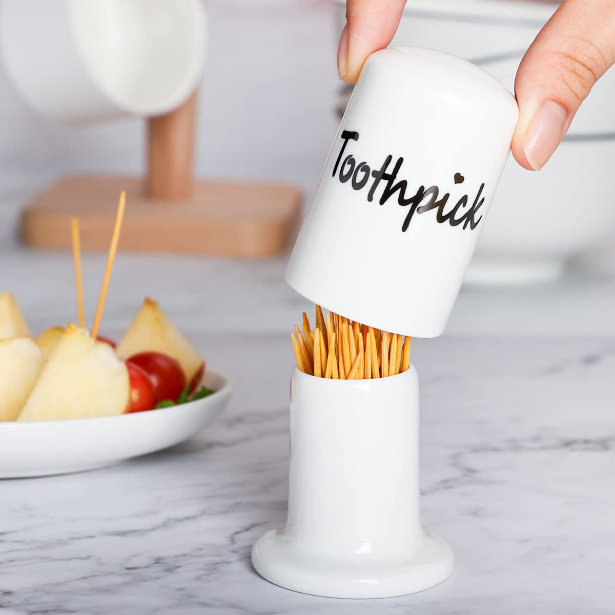 Swetwiny Ceramic Toothpick Holder Set Of 2, Porcelain Toothpick Holder Dispenser With Lid For Home And Kitchen Decor (2Pcs White