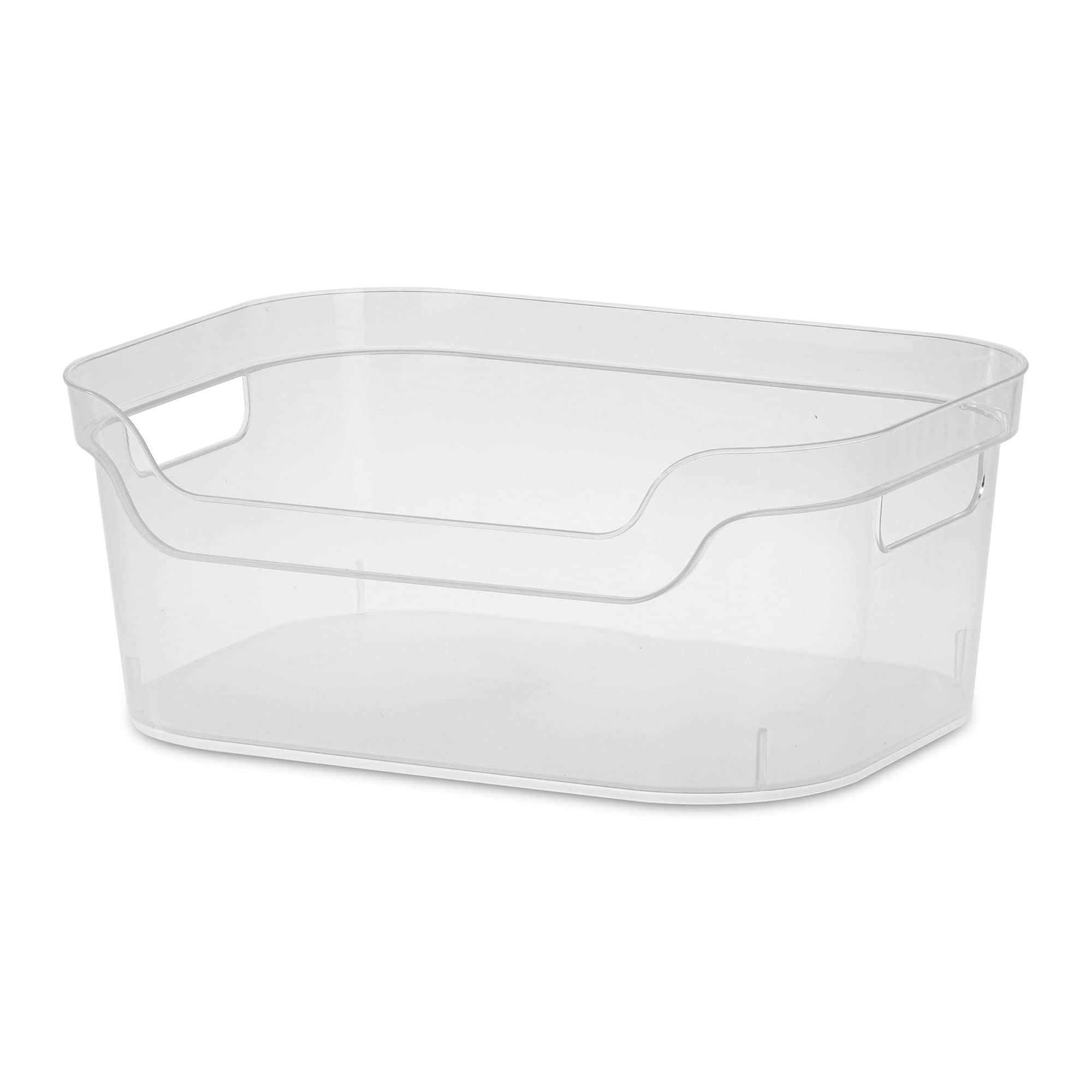 Sterilite 5.25X9.5X13 In Medium Polished Open Scoop Front Storage Bin W/ Comfortable Carry Through Handles For Household Organiz