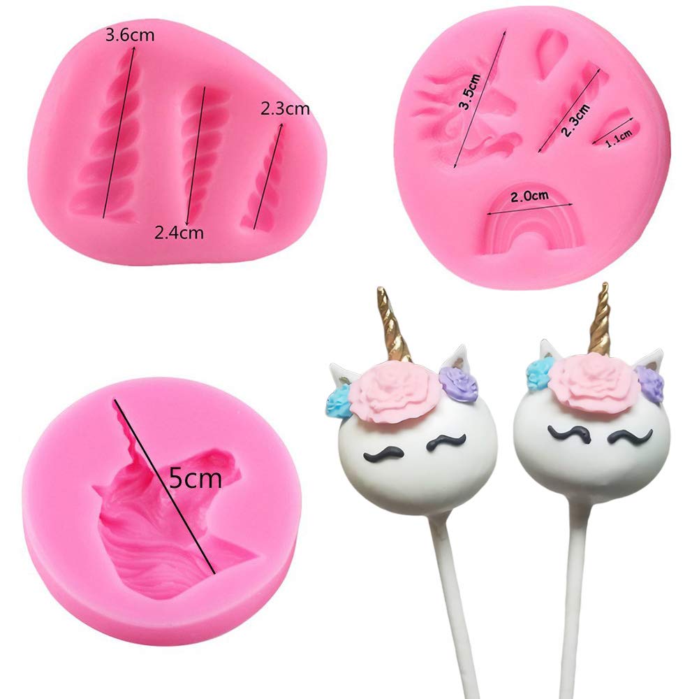 Unicorn Cupcake Topper Decoration Molds Set - Moldfun Unicorn Head, Horn, Ears And Rainbow Silicone Mould For Fondant Gum Paste