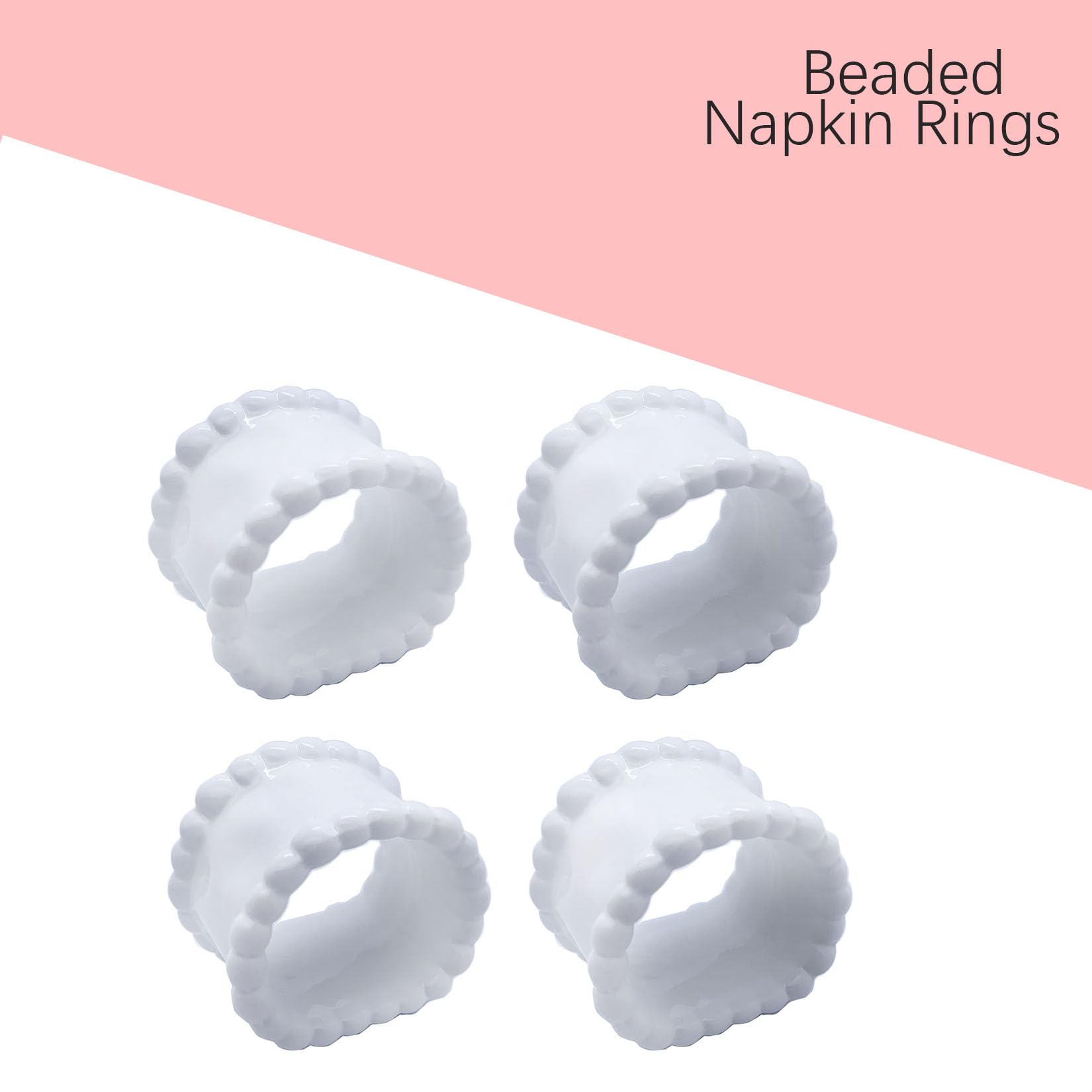 Porcelain Napkin Rings Beaded Napkin Rings For Valentine'S Day, Pack 4 Bead Side Serviette Ring Buckles Round Cloth Napkin Bands