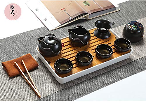 Fanquare Portable Travel Tea Set,Handmade Kungfu Tea Set,Porcelain Teapot,Teacups,Bamboo Tea Tray With A Portable Travel Bag,Bla