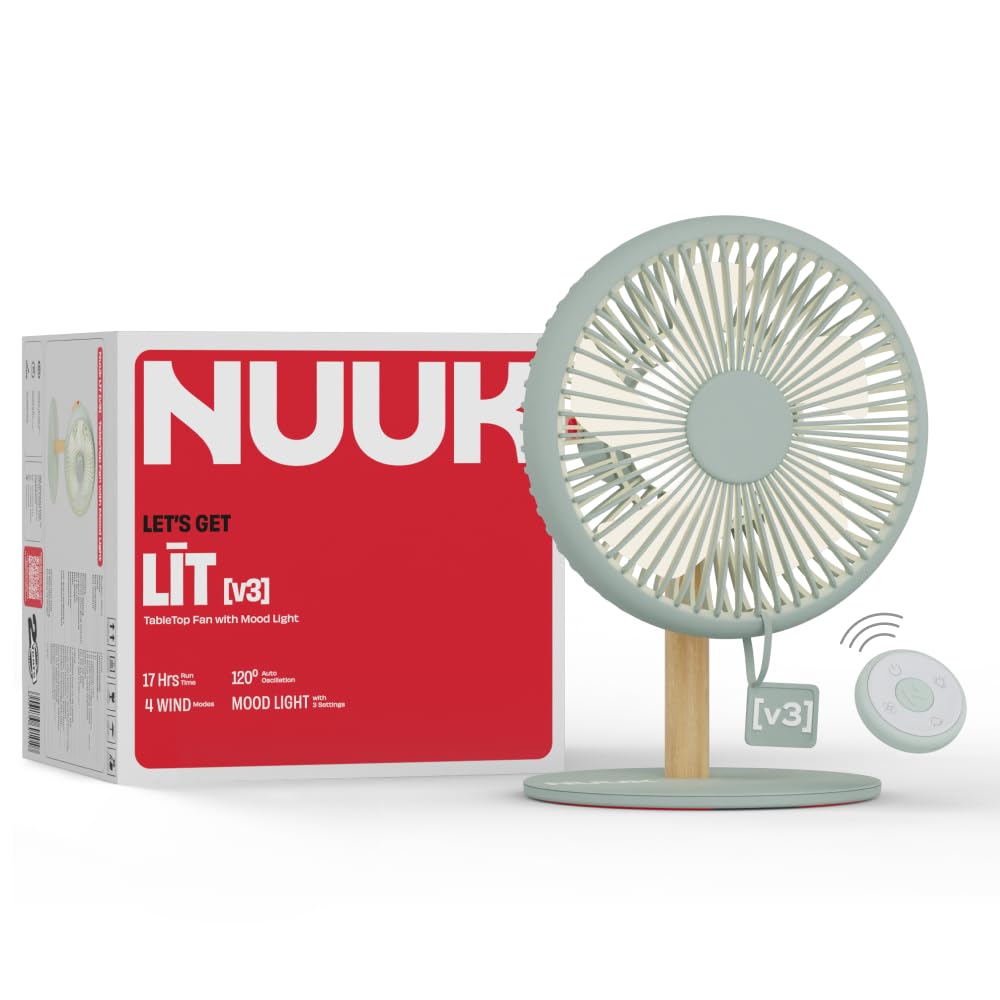 Nuuk Lt V3 | Rechargeable Table Fan | 3 Mood Lights | 6000Mah Battery | Up To 17H Runtime | Magnetic Remote | UltraSilent Bldc 