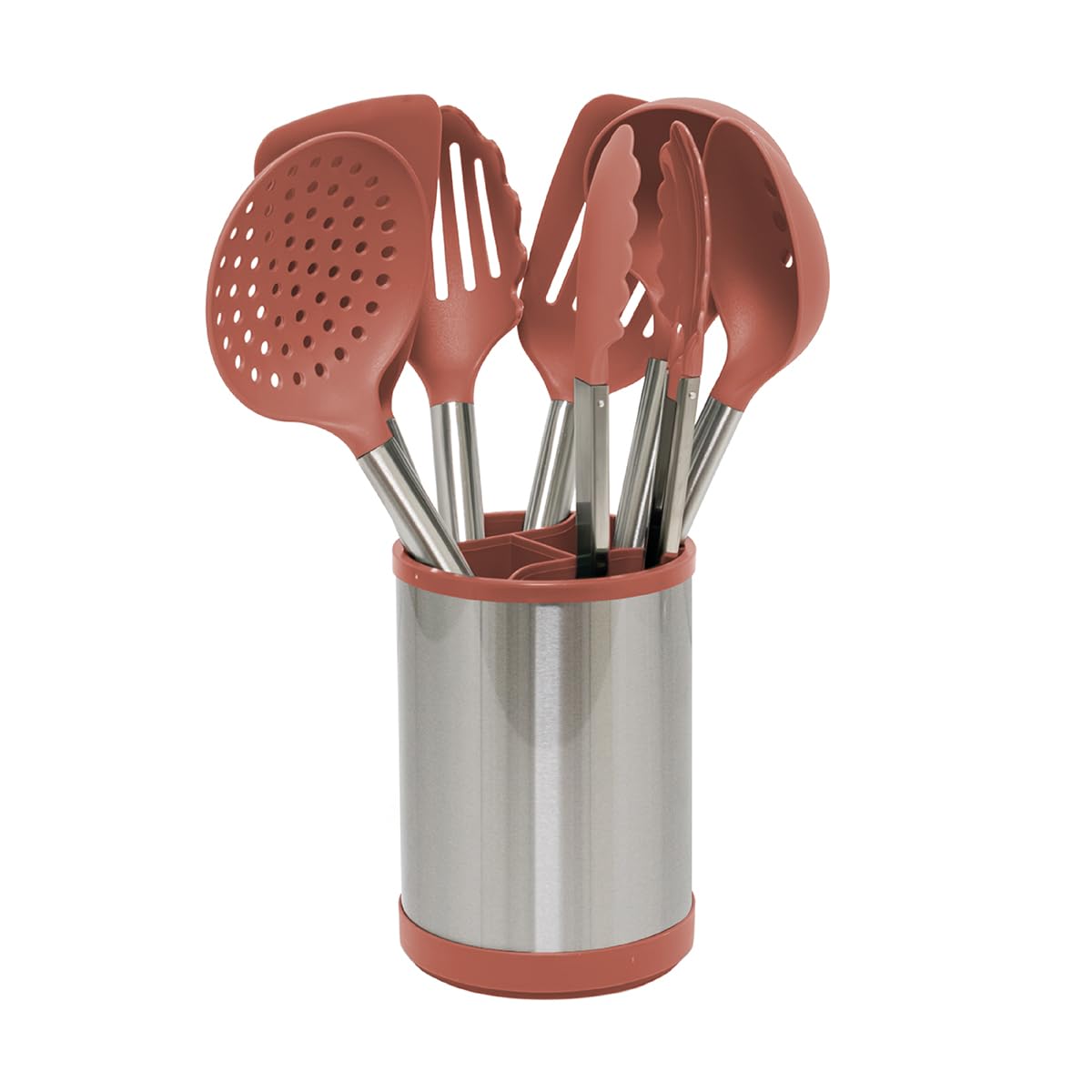 Glad Kitchen Utensils Set, 8pcs  Nonstick Cooking Tools with Stainless Steel Handles & Rotating Utensil Holder  Turners, Ladle