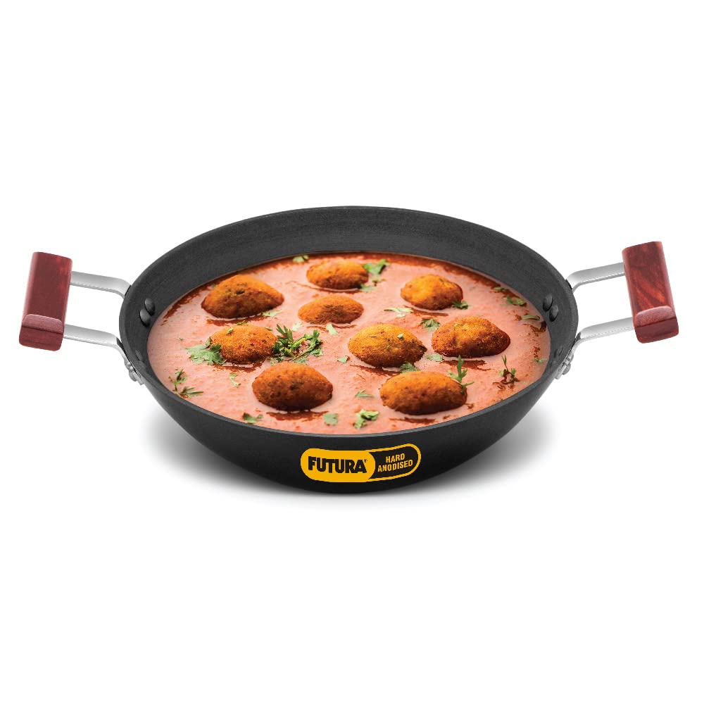 Hawkins Futura 3 Litre Deep Fry Pan, Hard Anodised Kadai, Flat Bottom Kadhai, Black (Ad30)