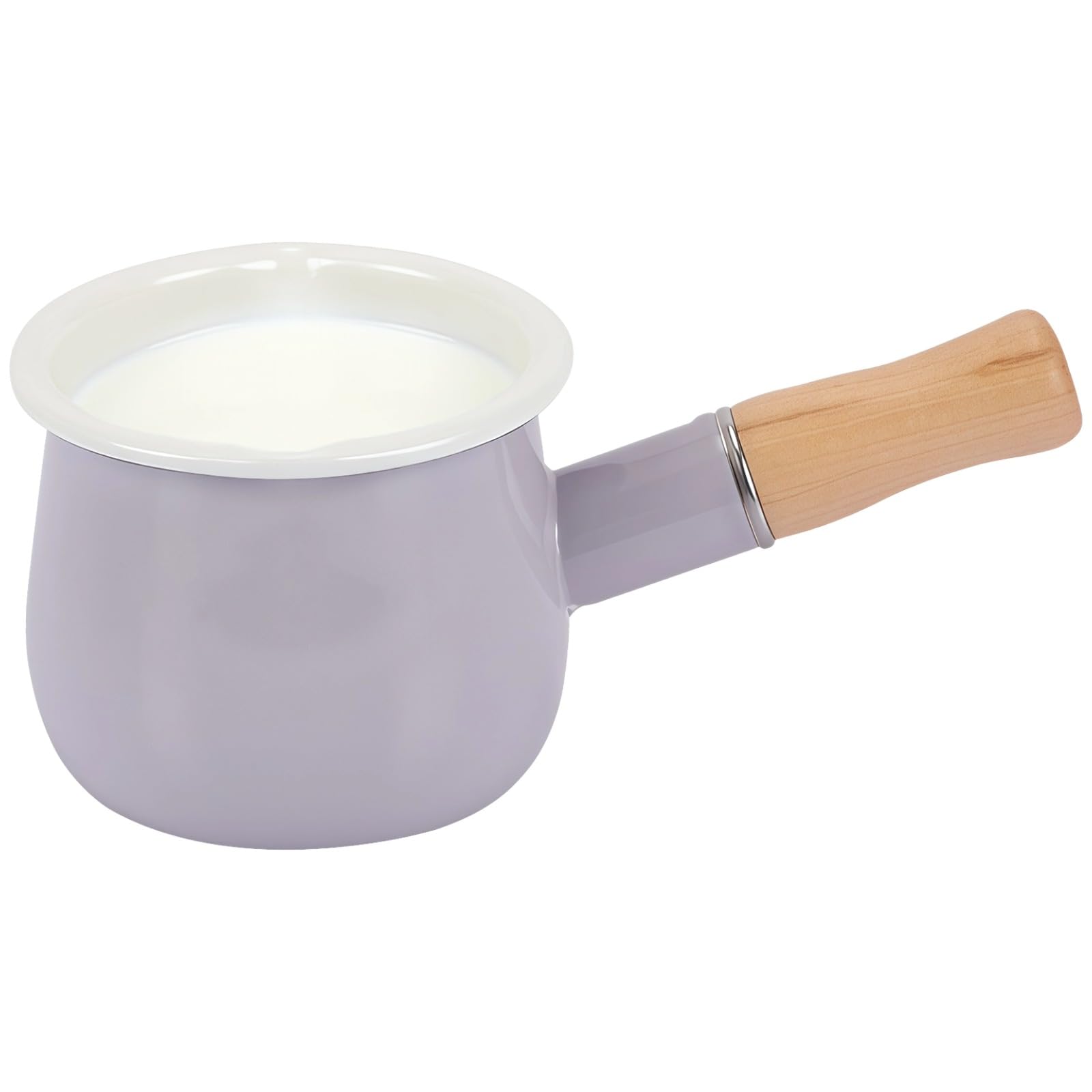 17 oz Mini Enamel Milk Pot, Small Saucepan with Dual Pour Spouts, Food Warmer with Wooden Handle for Milk, Soup, Butter, Sauce, 