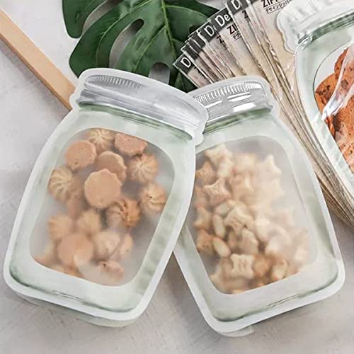 Enkrio 45 Pack Mason Bottle Shape Reusable Storage Bags Airtight Freezer Bags Seal Snack Bag For Food Travel Home Organization (