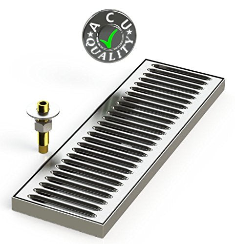 ACU Precision Sheet Metal 0150-16 Surface Mount Drip Tray with Drain 5 x 16 x 3/4 - Stainless Steel # 4 Brushed Finish, 0.75 Hei