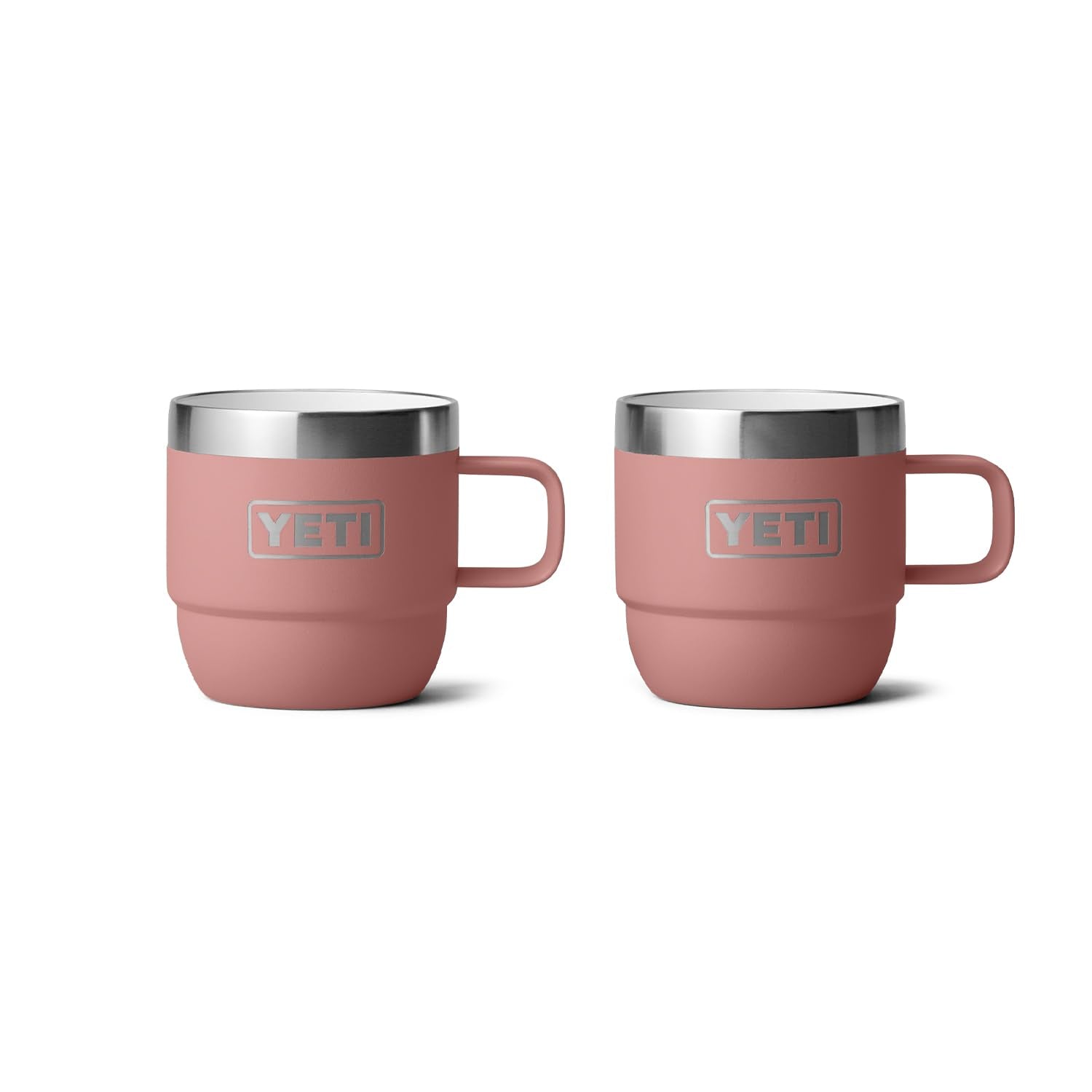 YETI Rambler 6 oz Stackable Mug, Stainless Steel, Vacuum Insulated Espresso/Coffee Mug, 2 Pack, Sandstone Pink