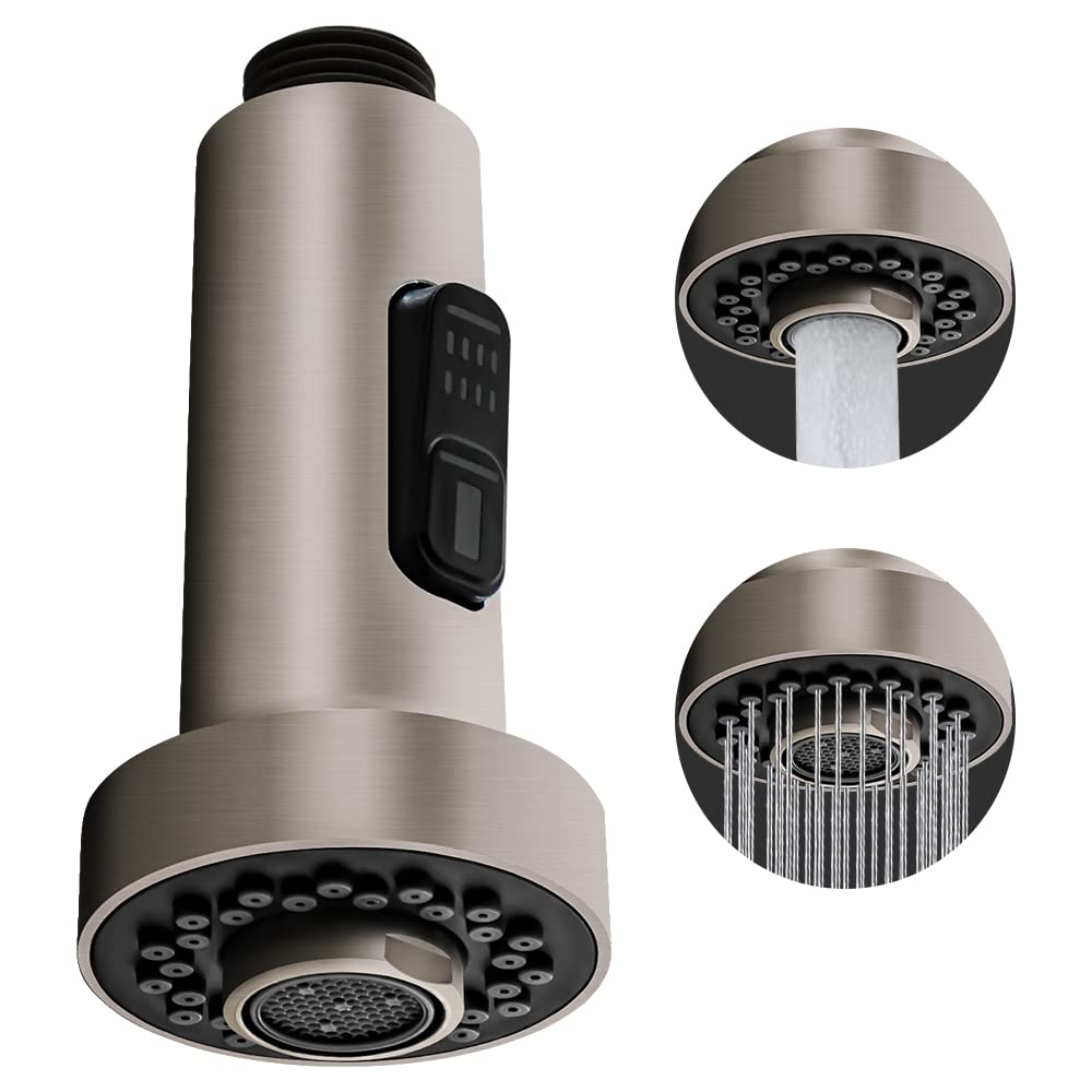 Beati Kitchen Faucet Sprayer Head Replacement Parts,Pull Out Down Kitchen Sink Faucet Nozzle Spout Head 2 Functions, Brushed Nic