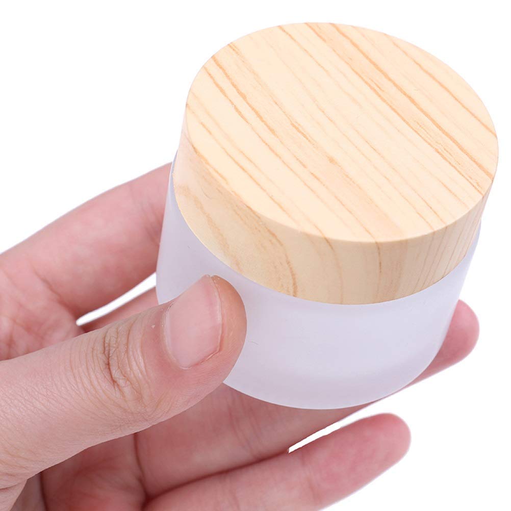 Healthcom 12 Packs 1 Oz Empty Jars 30Ml Round Frosted Glass Cream Jar Bottles Holder With Wood Grain Lids Refillable Case Vial P