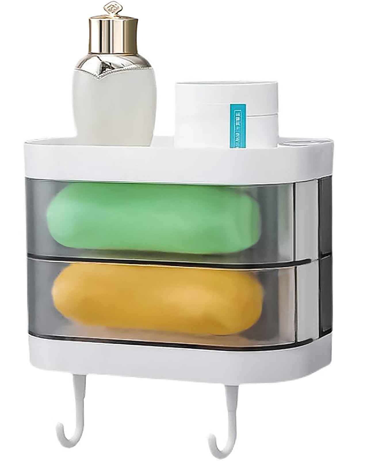 Shower Soap Holder, No Drilling Rotating Soap Holder With Hooks, Wall Mounted Soap Dish With Self Draining For Shower, Bathroom,