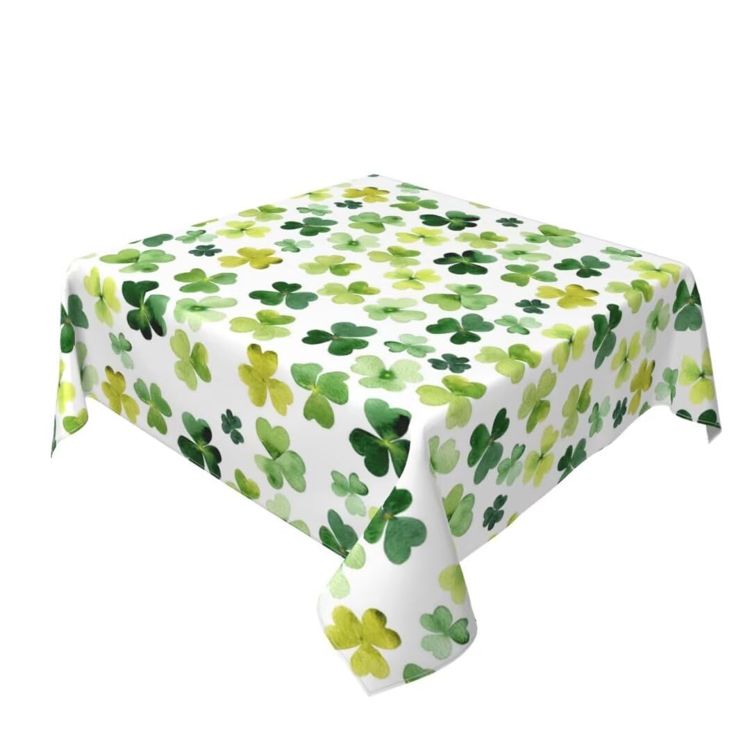 BETGINY St. Patricks Day Tablecloth 60X60 Inch Square Green Watercolor Shamrock Table Cloth Dust-Proof Wrinkle Resistant Rustic