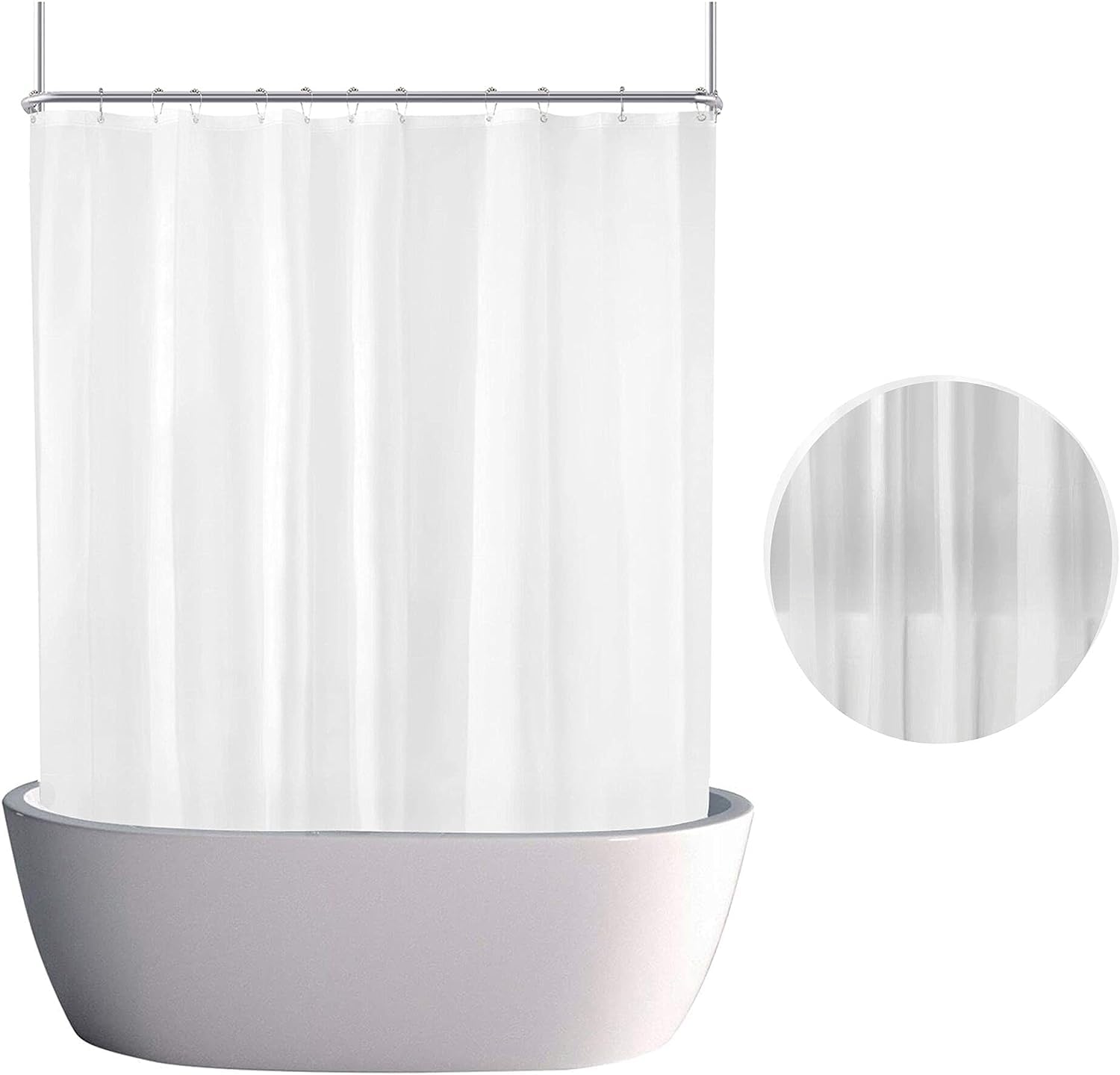 De-Mediocre Clawfoot Tub Shower Curtain 180X60 Inch Frosted Liner All Warp Around Extra Wide 36 Metal Hooks Heavy Duty Vinyl Bat