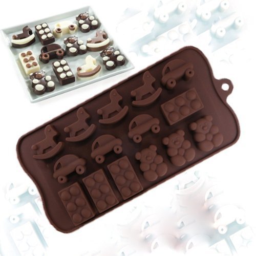 Charmed Rocking Horse, Car, Toy Brick And Teddy Bear Candy Chocolate Baking Mold Or Ice Tray (2 Pk)