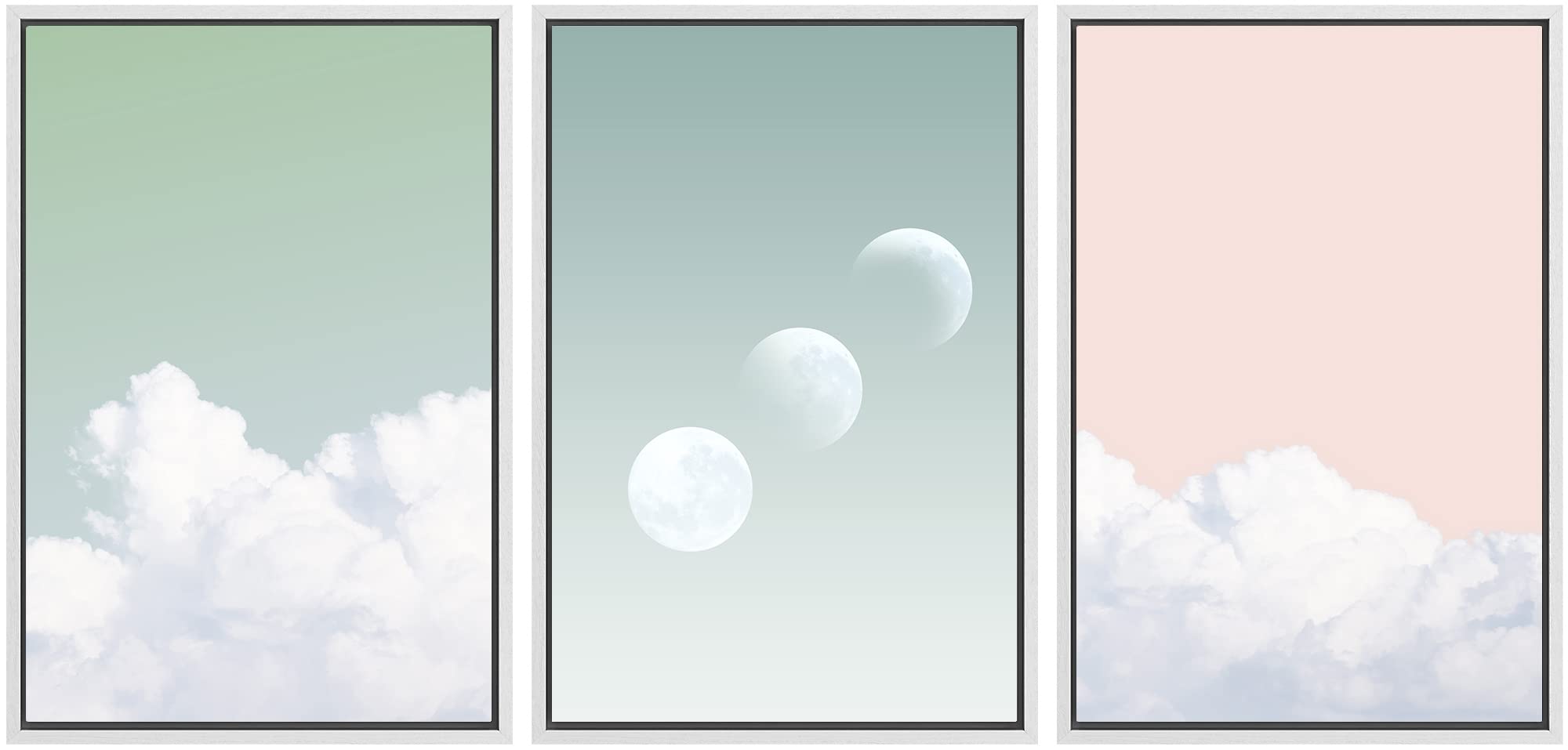 Signwin Framed Canvas Print Wall Art Phases Of The Moon In Pastel Clouds Astronomy & Space Nature Photography Modern Art Rustic