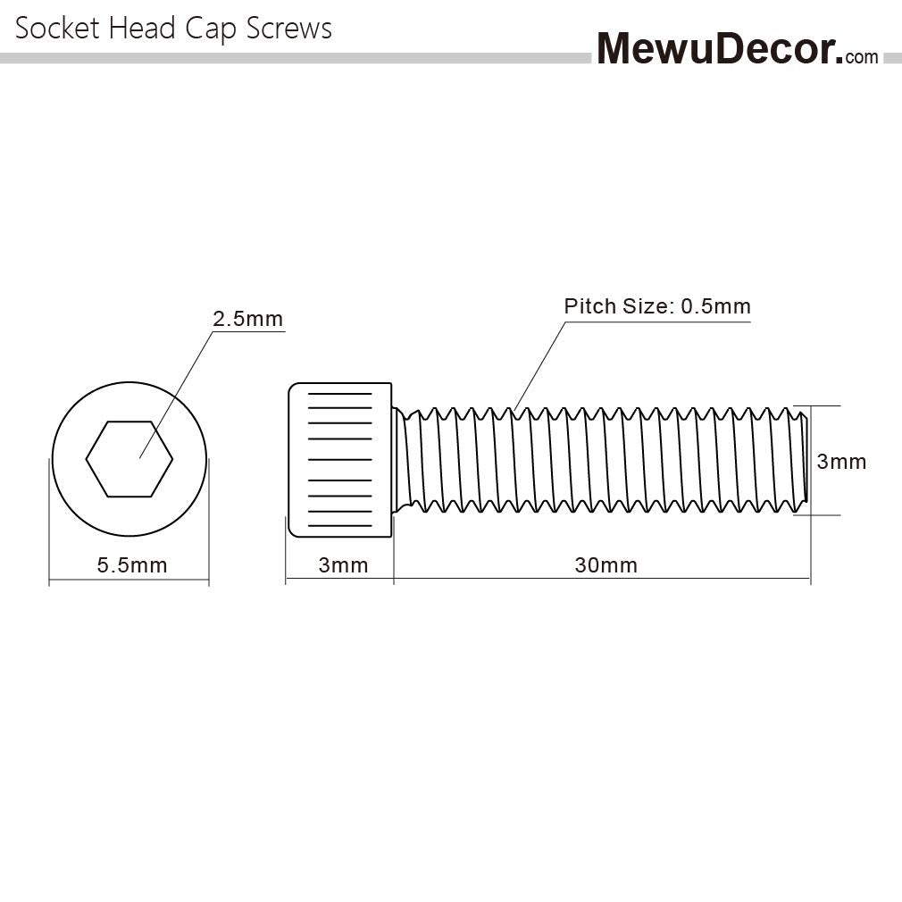 M3 X 30Mm Socket Head Cap Screws Metric, Allen Socket Drive, Stainless Steel 304, Full Thread, Bright Finish, Machine Thread, 10