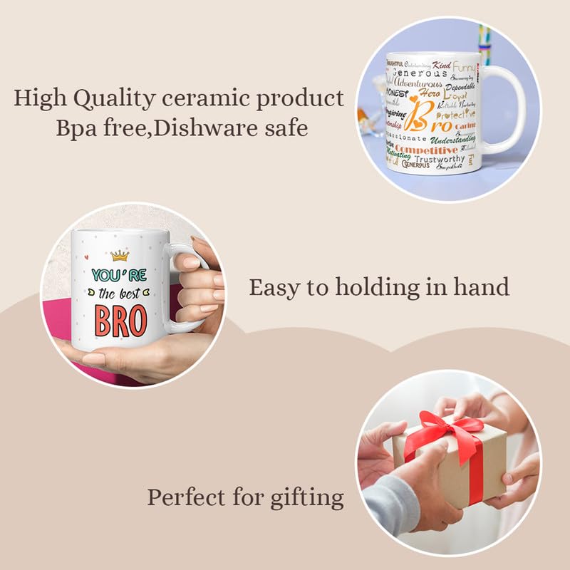 KivStar Rakhi for Brother with Printed Ceramic Mug and Keychain Combo |Pack of 5 (Printed Mug, Keychain,Roli Chawal, Rakhi,Greet