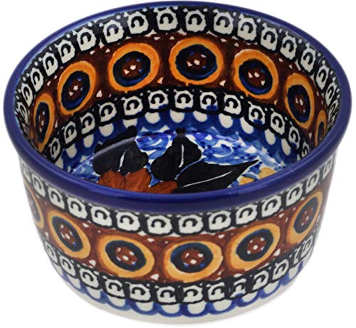 Authentic Polish Pottery Ramekin Bowl 4-inch Signature UNIKAT in Autumn Chrysanthemums Design Handmade in Boleslawiec Poland by 