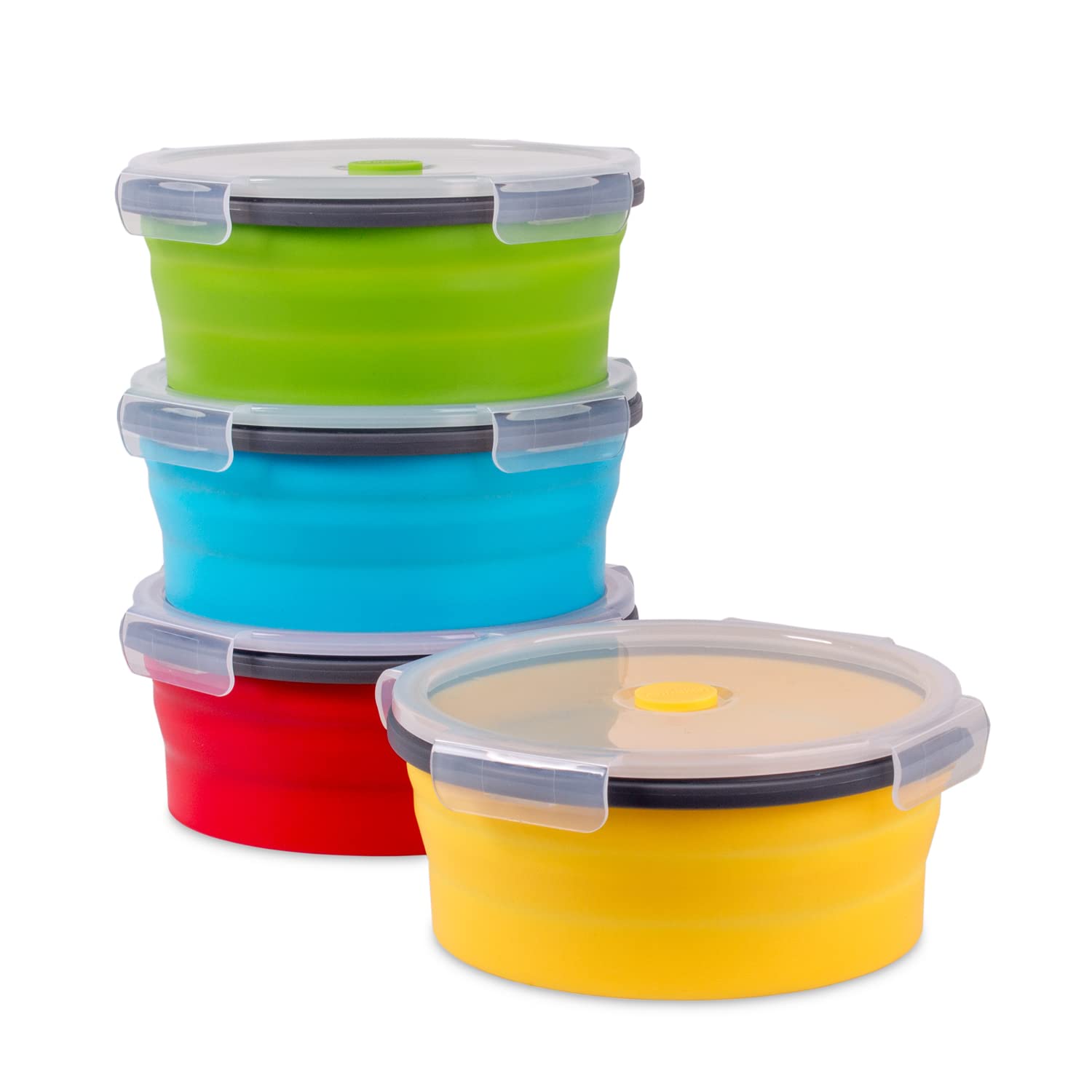 Annaklin Round Collapsible Food Storage Containers, 4 Colors, 40.5 Oz, 4Pc