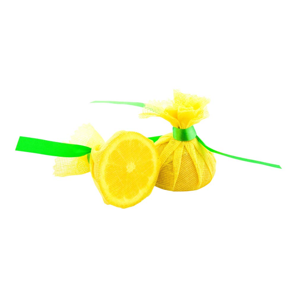 Restaurantware 8.8 Inch X 8.8 Inch Lemon Squeeze Cloths 100 With Light Green Satin Ribbon Lemon Covers - Mesh Reusable Yellow Ch