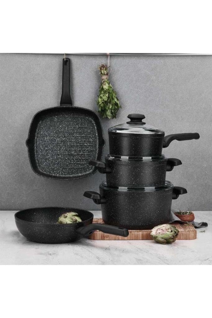 Korkmaz Ornella 3Qt Aluminum Sauce Pan With Cover, Black