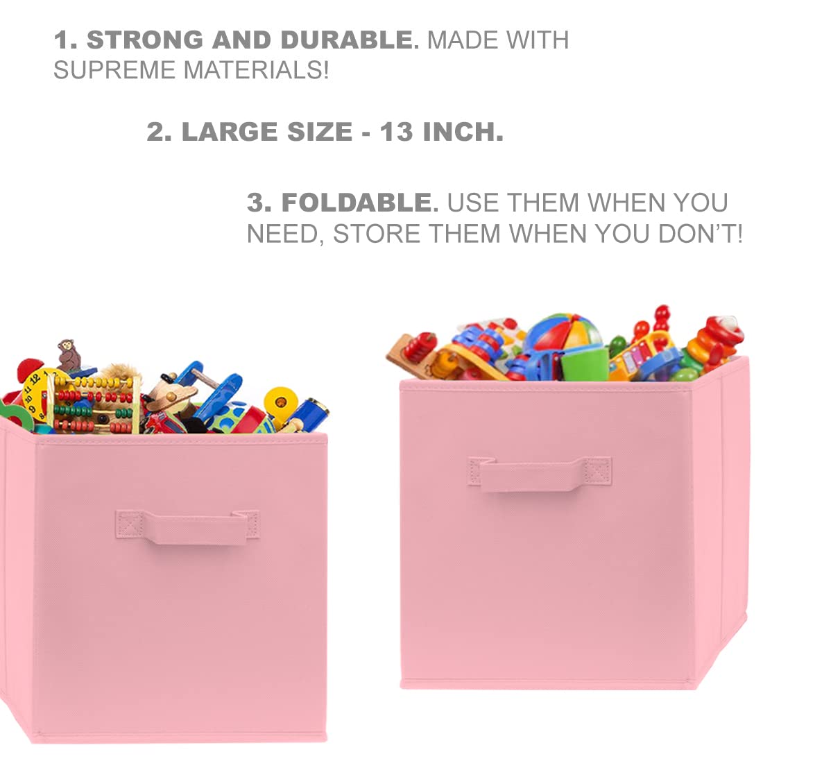 Pomatree 13x13x13 Inch Storage Cubes - 4 Pack - Large and Sturdy Storage Bins  Dual Handles  Foldable  Cube Organizer Bin  Fabric Baskets for Organizing Closet  Clothes and Toys (Pink)