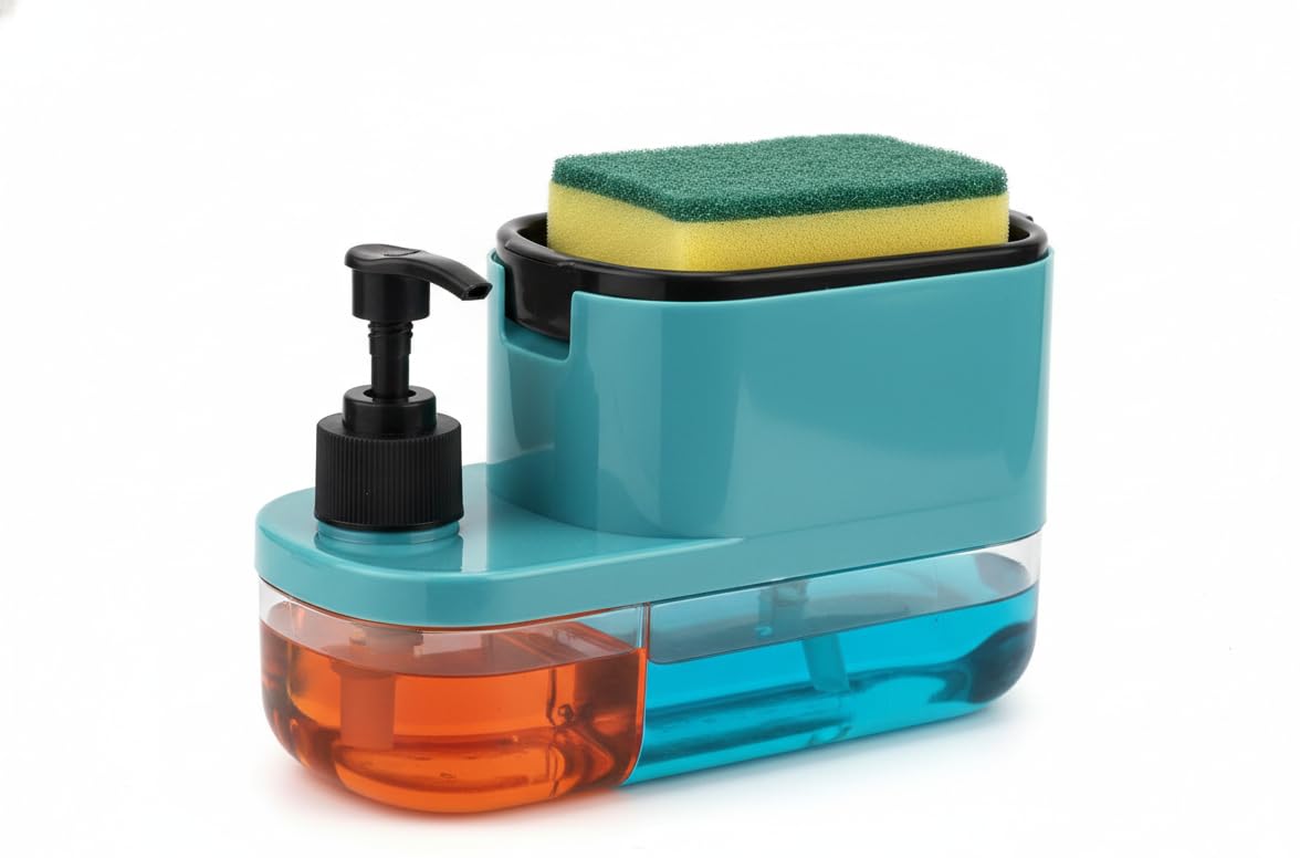 3 In 1 Kitchen Soap Pump Dispenser With Sponge Holder | Dish Soap Liquid Dispenser For Kitchen Sink & Bathroom Countertop (Multi
