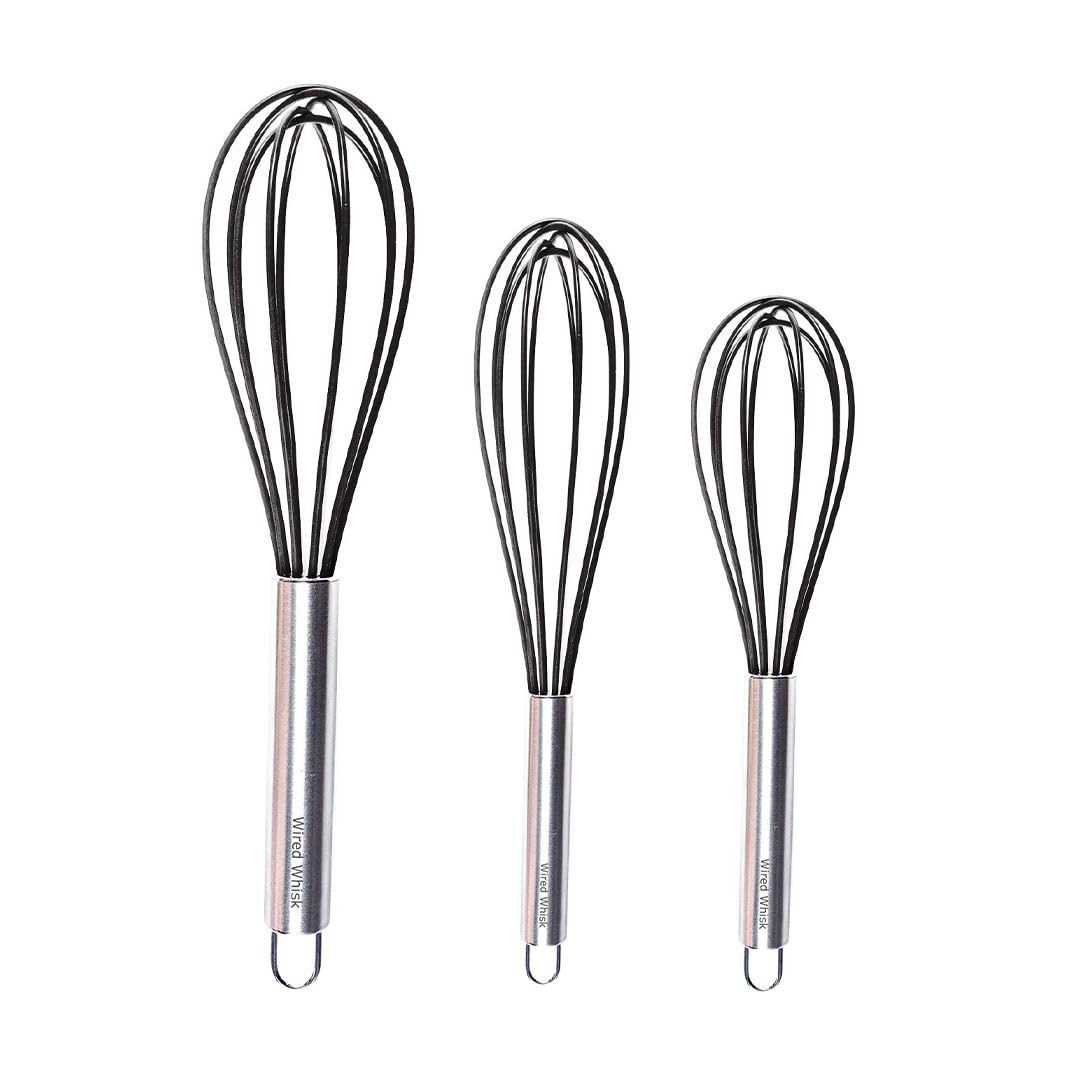 Silicone Whisk Set Of 3 - Silicone Whisks For Cooking Non-Scratch - Silicone Whisk Set - Hand Whisk - Wisk - Metal Whisk - Small