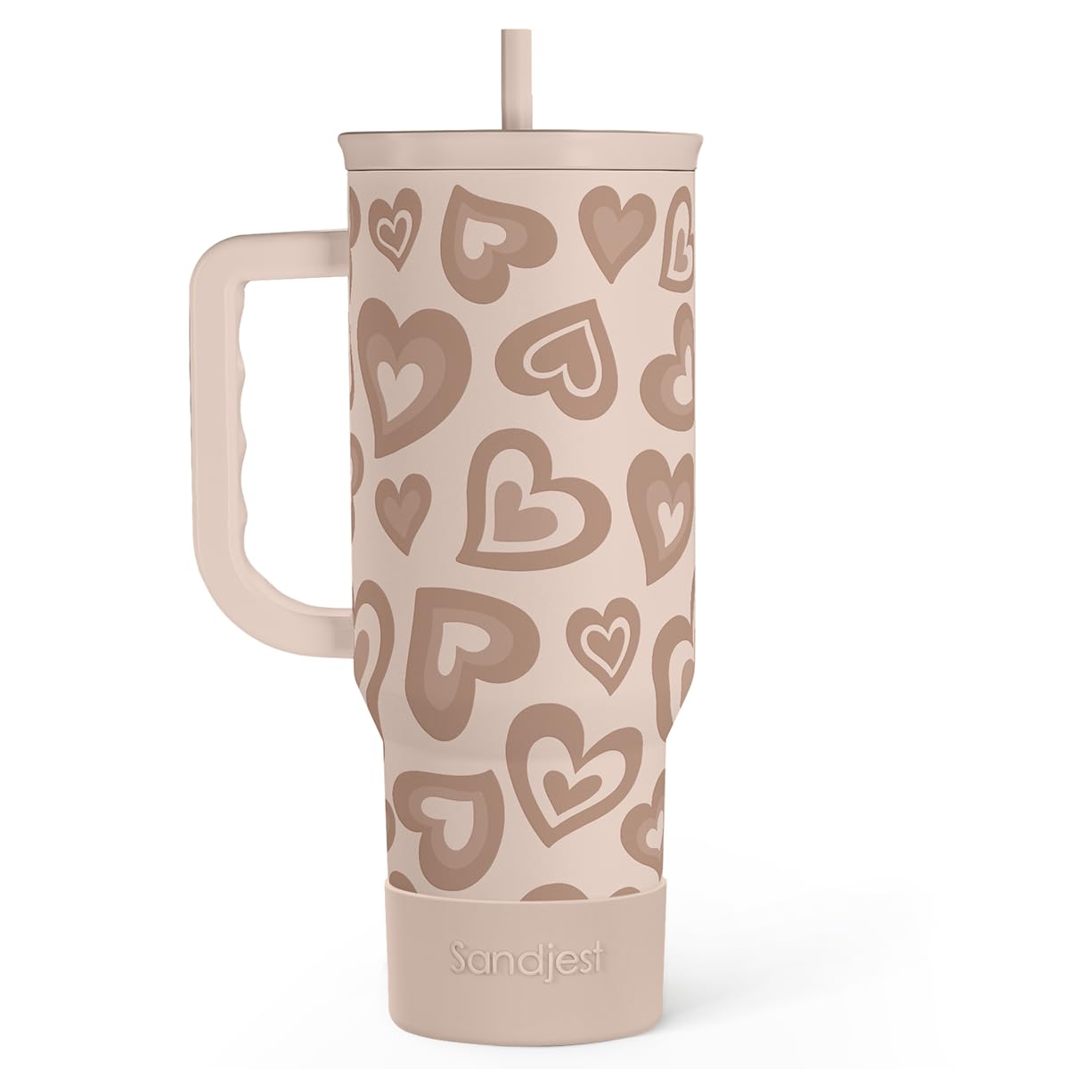 Heart Tumbler with Handle and Straw 40oz - Stainless Sleel Slider Tumbler Travel Coffee Mug for Women - Gift Idea for Birthday C