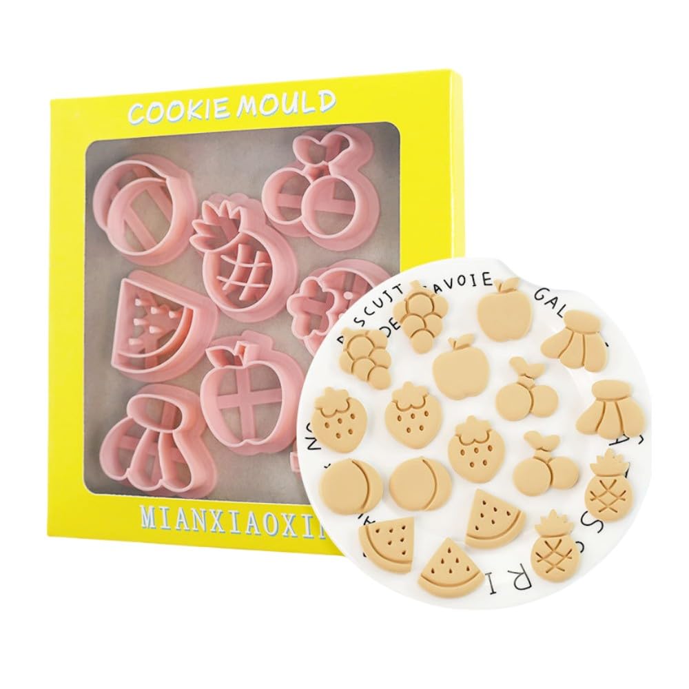 Fruit Cookie Cutters,Cherry Biscuit Molds,8 Pieces Plastic Fruits Cookie Stamps,Cute 3D Banana Cookies Press,Cookie Mould Set,BP