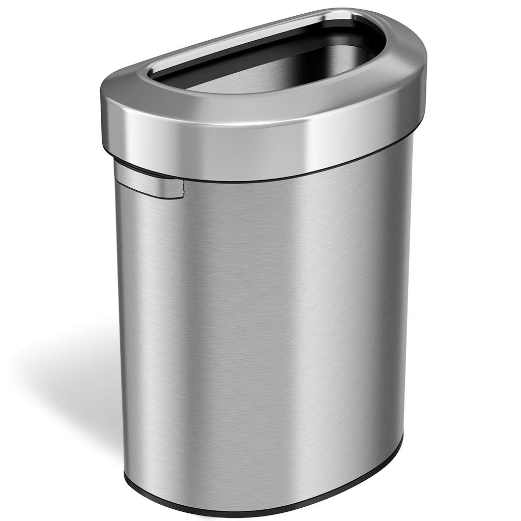 iTouchless 18 Gallon Semi-Round Stainless Steel Open Top Trash Can and Recycle Bin, 68 Liter, Slim and Space-Saving Design for H
