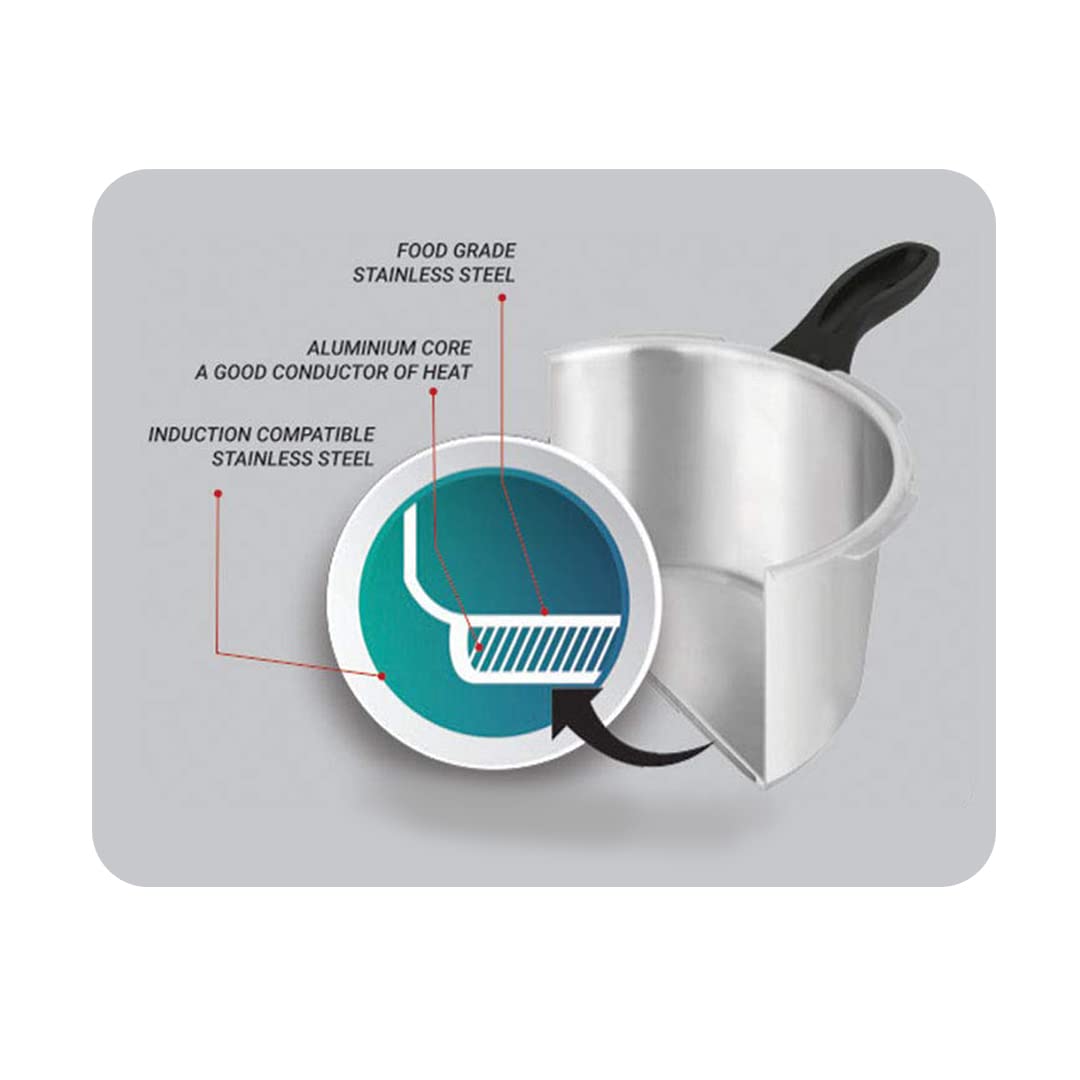 Pigeon Pressure Cooker - 5 Quart - Inox Stainless Steel Outer Lid Stovetop & Induction Base - Cook delicious food in less time: