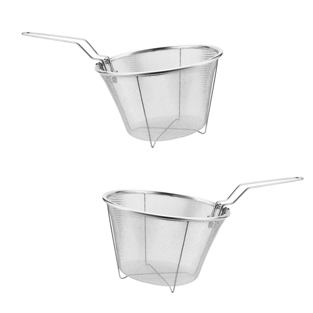 2Pcs Stainless Steel Mesh Spider Strainer Noodle Ramen Cooking Strainer Basket Kitchen Fried Food Basket- 15Cm