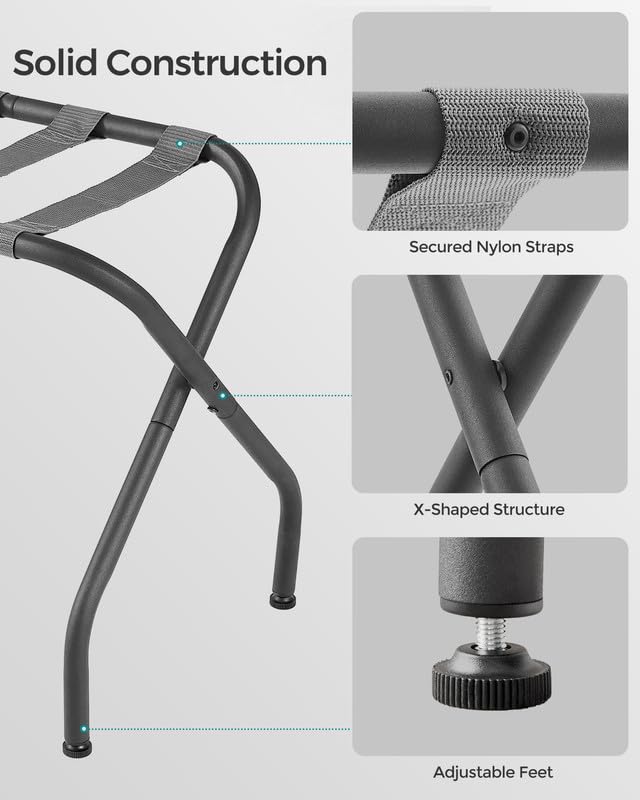 Songmics Luggage Rack For Guest Room, Suitcase Stand, Foldable Steel Frame, For Hotel, Bedroom, Holds Up To 110 Lb, 27.2 X 15 X