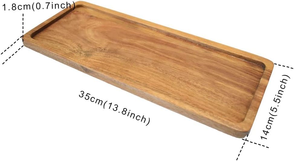 Linwnil Solid Wood Serving Platters, Set Of 3Pcs 13.8In X 5.5In Trays Of Natural Acacia Wood With Edge,Rectangular Avoid Sliding