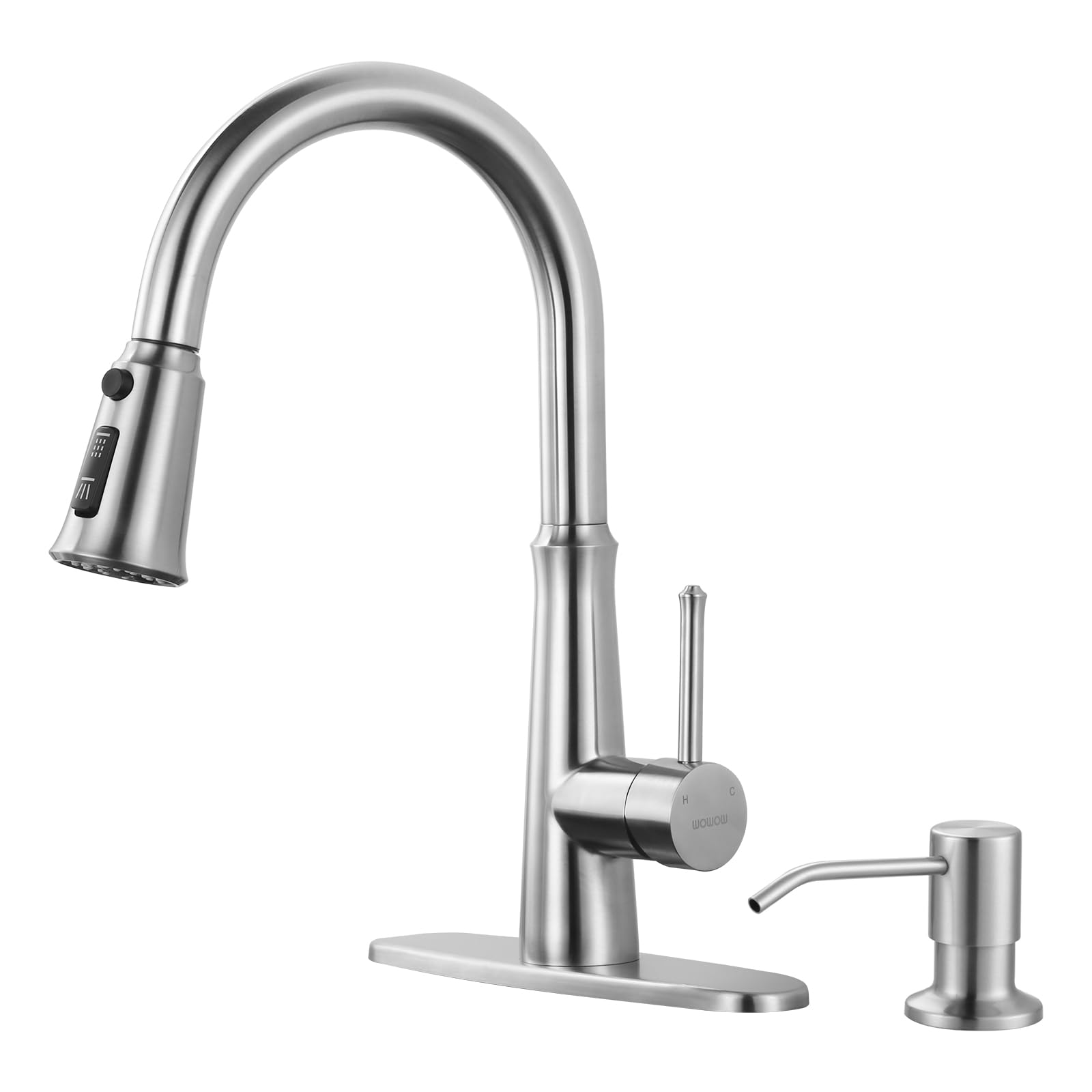 WOWOW Kitchen Faucet with Sprayer,Brushed Nickel Single Handle High Arc Stainless Steel Kitchen Faucet Tap with Pull Down Spraye