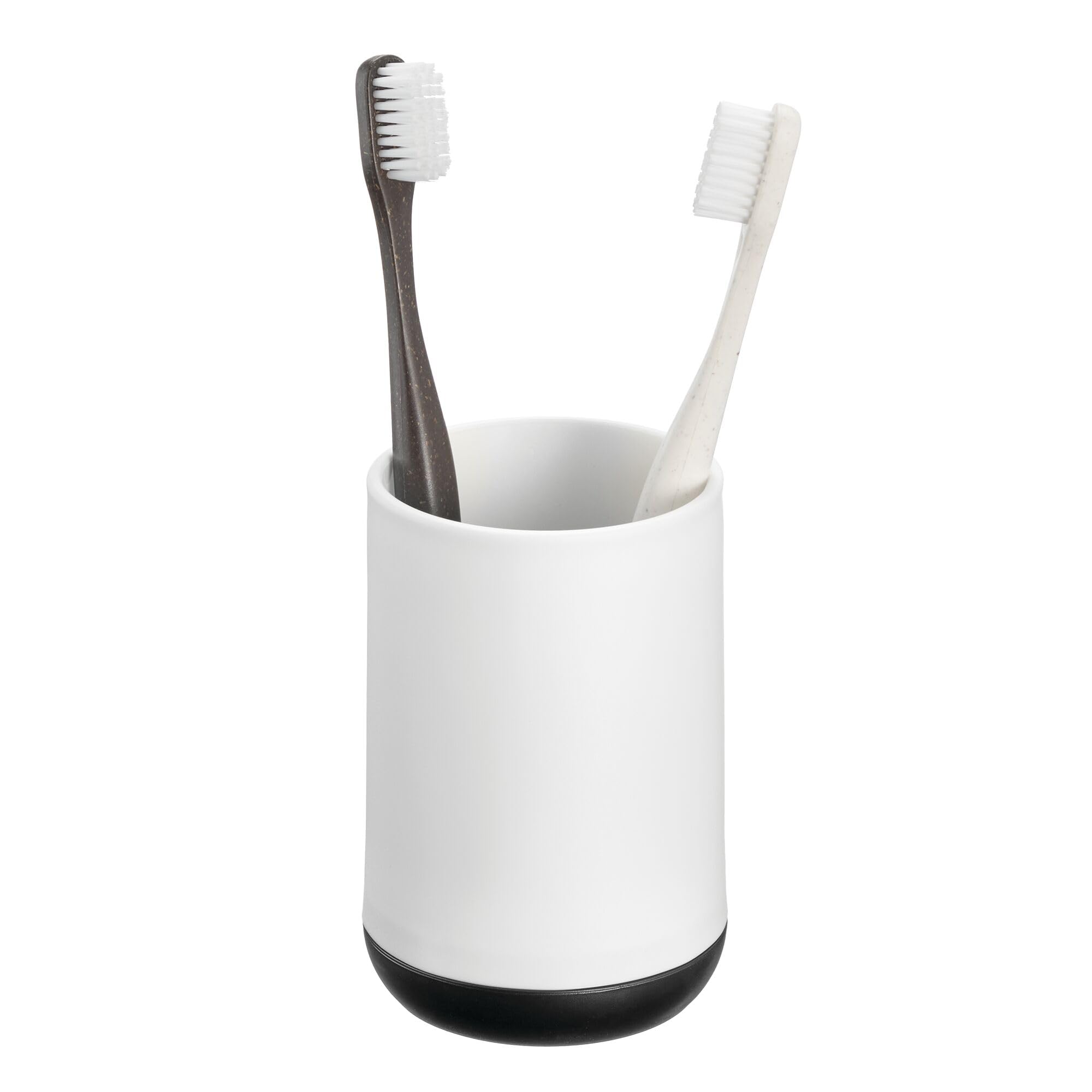 iDesign 3 Divided Sections for Bathroom or Vanity White/Matte Black Toothbrush Holder