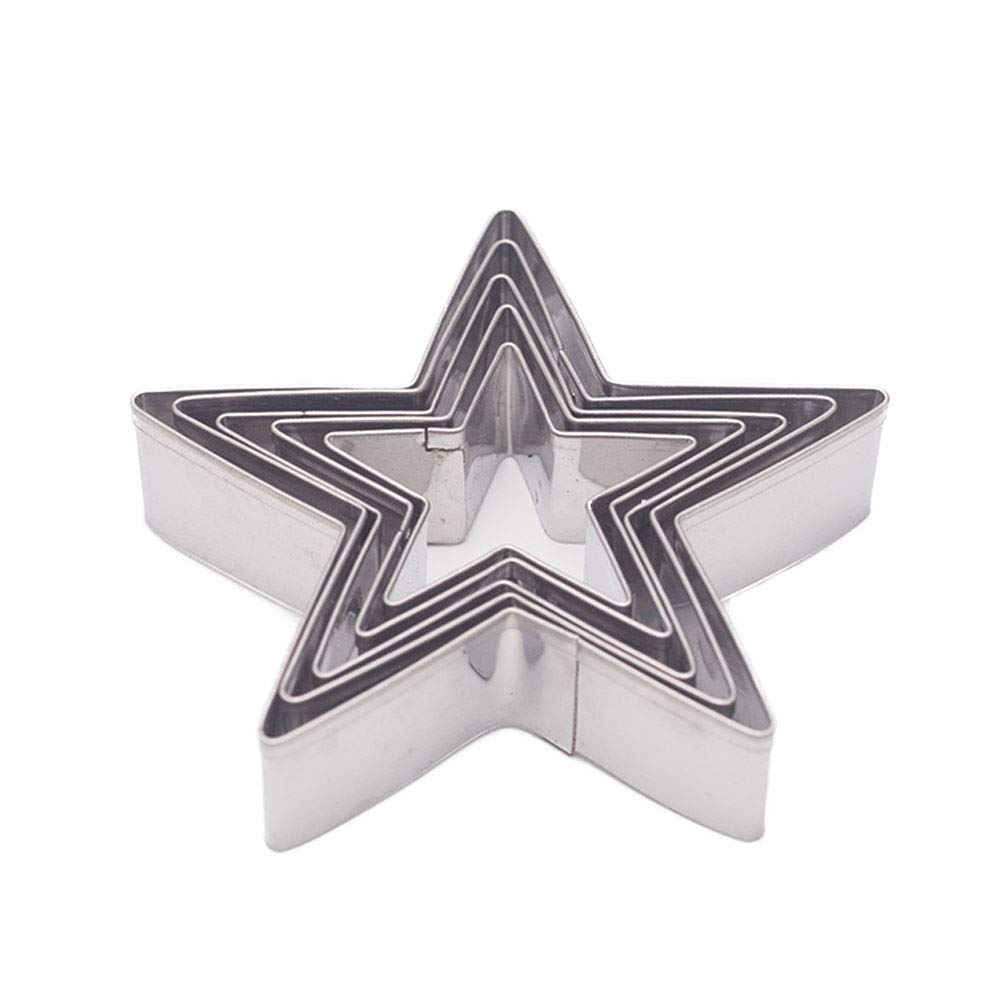 Dadam Star Cookie Cutters Set of 5 - Stainless Steel Five-Pointed Biscuit Molds for Cookies & Fondant - Silver