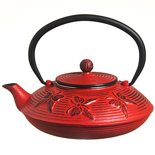 M.V. Trading T7017 Cast Iron Teapot Felicity, 27-Ounce, Red Butterfly