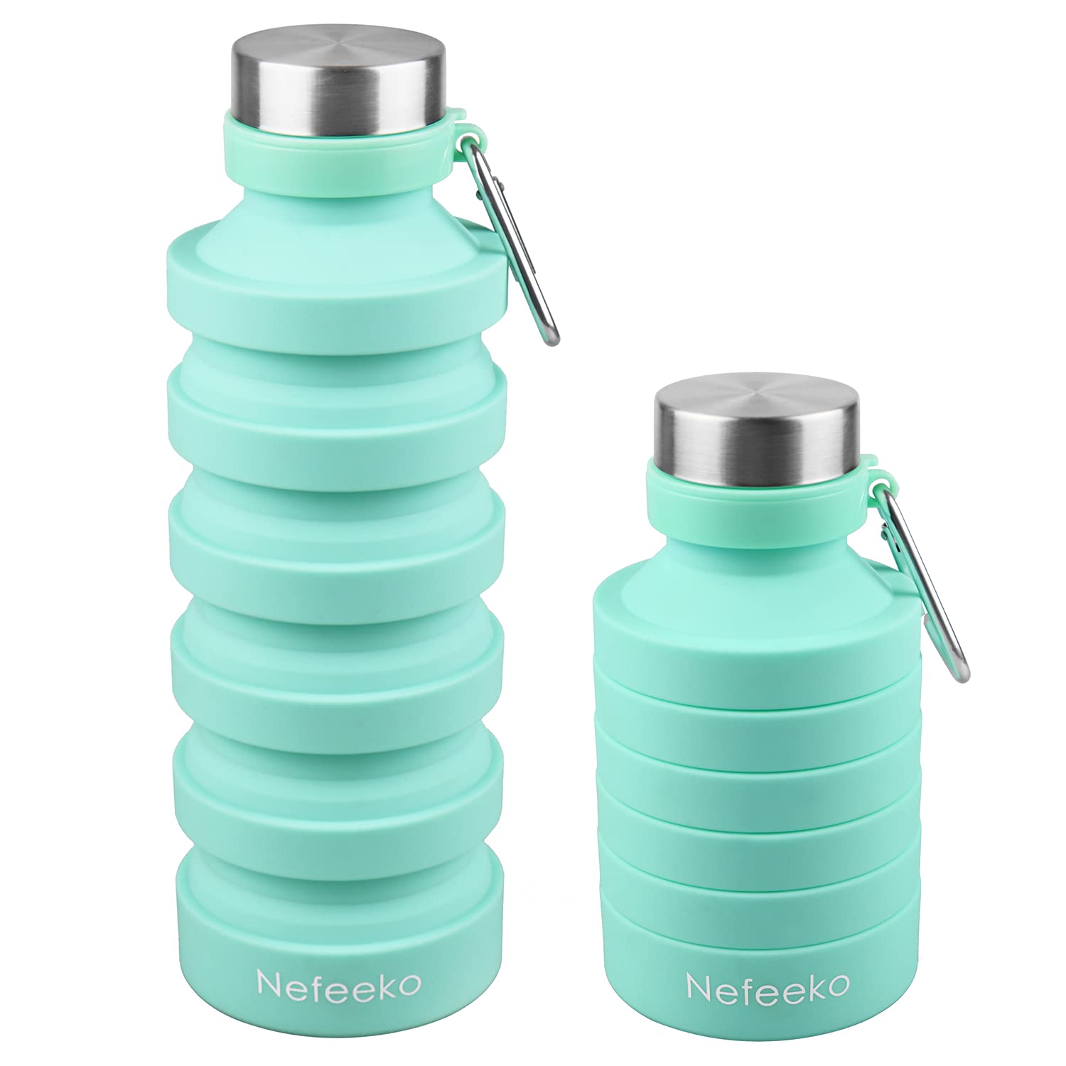 Nefeeko Collapsible Foldable Water Bottle, Reuseable Bpa Free Silicone Portable Leak Proof Sports Water Bottle With Carabiner Fo