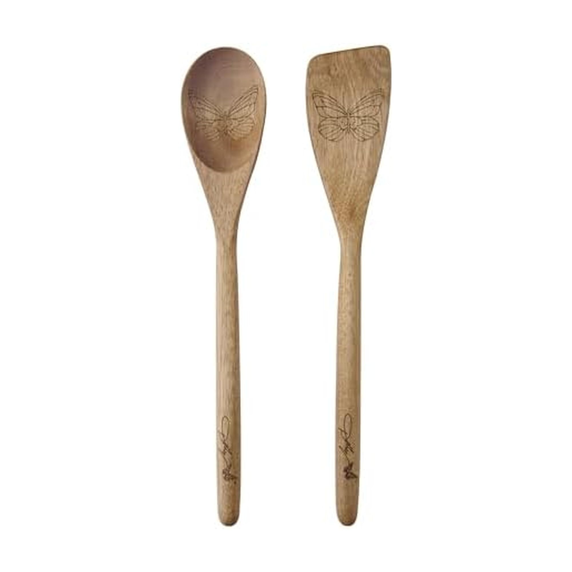Dolly Parton Acacia Wood Kitchen Tool Set with Butterfly Design, Turner and Spoon for Cooking and Serving, 2 Piece