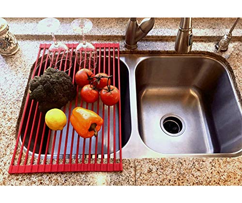 True & Tidy, Multi-Purpose Over The Sink Roll-Up Drying Rack, Dr-881, Red