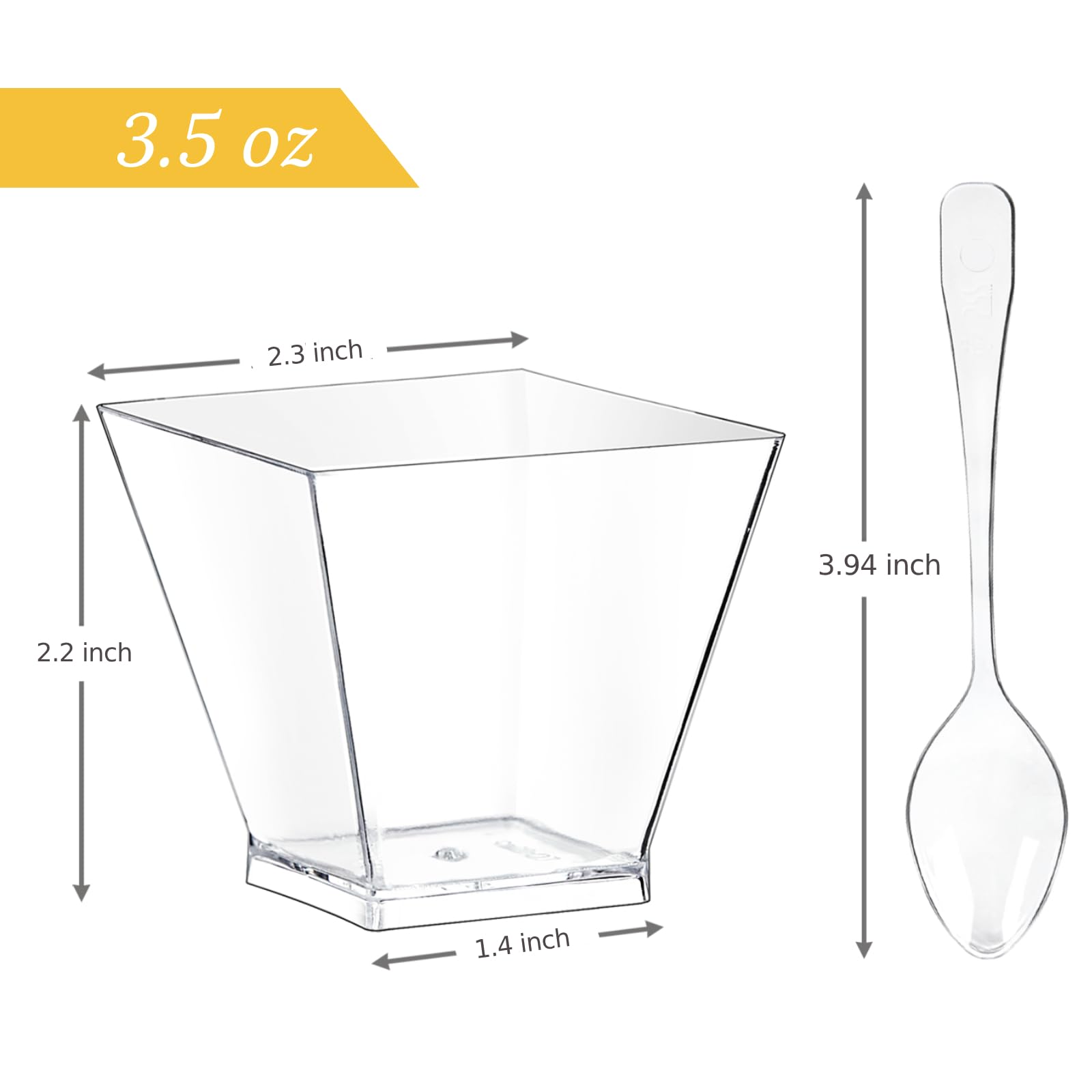 Qeirudu 50 Pack 3.5 Oz Square Mini Dessert Cups With Spoons, Plastic Dessert Cups Clear Small Parfait Shooter Cups For Party App