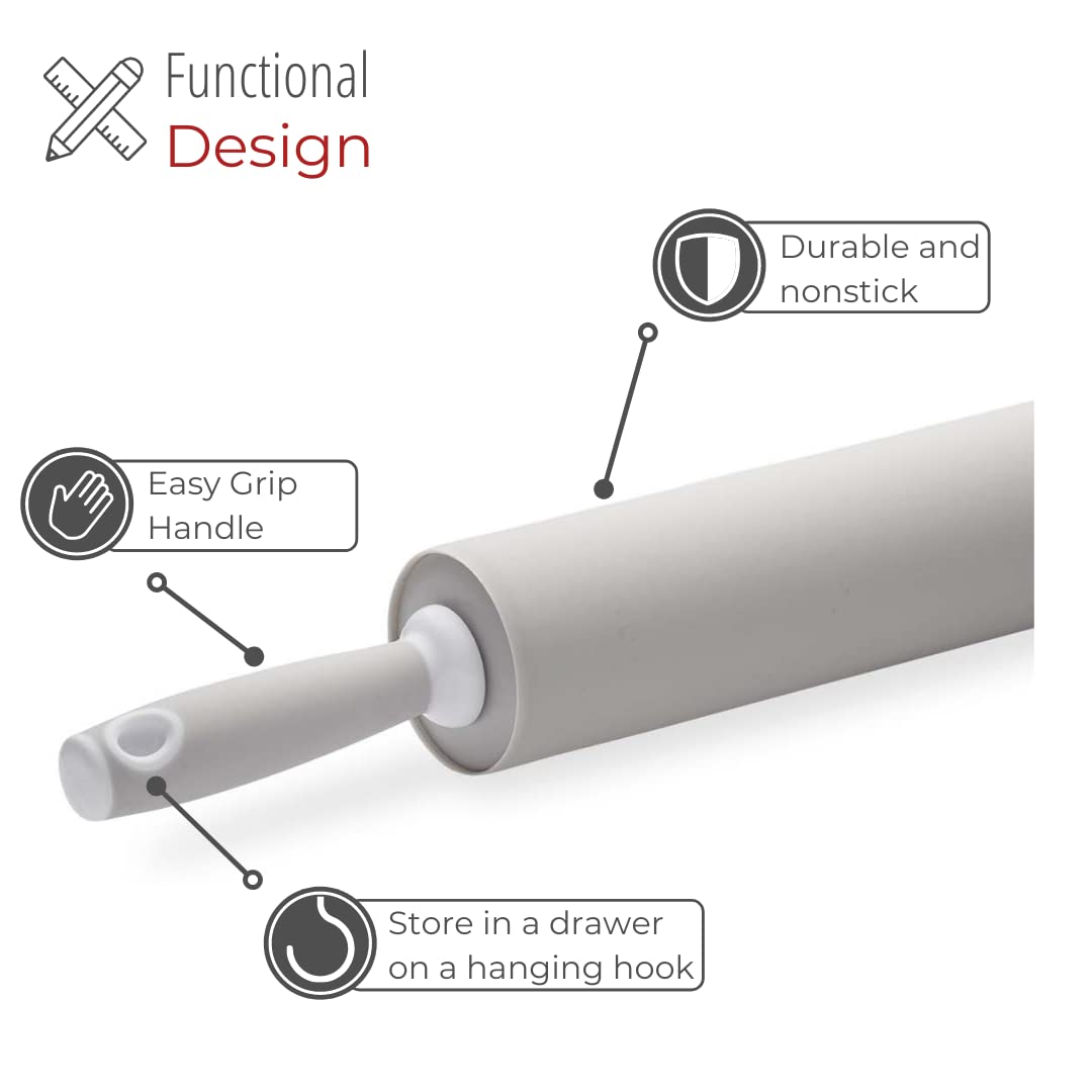 Husmait Silicone Rolling Pin - Premium Kitchen Baking Pin For Rolling And Baking - Great For Making Dough, Bread And Pizza